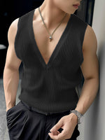 LinkMejor Men Tank Tops V-neck Mesh Knitted Sleeveless Vests Streetwear Tanks Fashion Casual Men Top Clothing