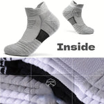 5 Pairs Men's Sports Socks, Towel Basketball Socks, Wicking Sweat Breathable Running Cycling Socks, High Elastic Outdoor Activities Ankle Socks