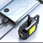 Mini LED Flashlight Keychain Light Double COB Lights  with Magnet Built-in Battery USB Rechargeable Work Lights