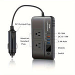 200W Car Inverter DC 12V to 110V AC Power Inverter for Car Charger Adapter with PD 20W USB-C Dual USB Ports and QC3.0 Fast Charging Port