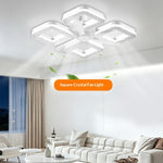 Elfeland 3/4-Head E27 LED Crystal-Inspired Ceiling Fan Light 3 Color Temperature 2/4H Timer 3 Levels Speed Adjustable Fan Lamp Remote Control for Indoor Rooms