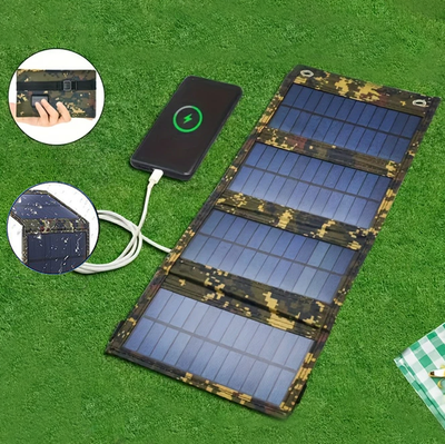 IPRee Foldable Solar Panel Drop-resistant USB Solar Panel Cells for Outdoor Activities Emergency Mobile Phone Power Battery Cells for Car Boat Caravan Camp