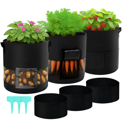 ModernHome 3pcs 15 Gallon Grow Bags Transparent Single Opening Black 3 Light-Blocking Curtains 3 Green Labels Vacuum Packed