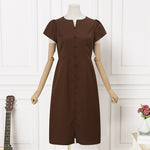 LinkMejor Women's Dresses Vintage Front Split Solid O-Neck Short Sleeve Dress
