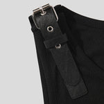 LinkMejor Mens Tank Top Fashion Leather Shoulder Strap Design Solid Color Knitted Vest Summer Sleeveless Men's Undershirts