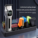 LinkMejor MS-5077 5-in-1 Hair Clipper & Trimmer Kit with Chargine Base LED Display 5 Heads for Beard Nose Body Grooming 180Min Use & USB Charging