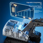 LinkMejor Z6833YG RTR 2.4G 14CH Alloy RC Car Excavator 3-in-1 Bucket/Claw/Drill Construction Truck LED Light Sound 680°Rotating Engineering Vehicles Toys Models Collection Gift For Boys