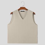 LinkMejor Mens Solid Textured V-Neck Sleeveless Tank Top Comfortable Cool Vest Top