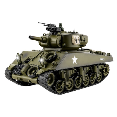 021 1/18 2.4G American Sherman M4A3 RC Tank Models Simulation Smoke Effects LED Lights for Children Toys