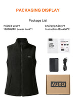 Auxo 7-Zone Fleece Heated Vest for Women with Battery Pack 3 Heat Settings Lightweight Winter Sleeveless Electric Heating Clothing