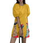 VONDA Women Bubble Short Sleeve Midi Dress Animal Print Cute Crew Neck Beach Dress Plus Size