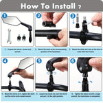 2pcs Bike Handlebar Mirrors For Bicycle Ebike Scooter Snowbike Adjuatable Wide Angle Rear View And 360° Rotatable Safety Galss Design