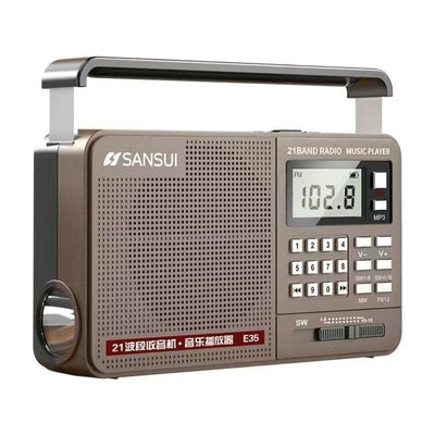 LinkMejor E35 Radio Portable Digital Retro Speaker HiFi Bass Music Player with LED Flashlight FM AM SW Full Band Support USB TF Card Playback Radios