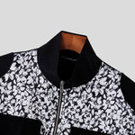 LinkMejor Mens Floral Print Patchwork Jacket Crop Top Zipper Stand Collar Short Jackets for Men Large Size S-5XL