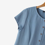 LinkMejor Womens Casual Loose Dress Holiday Short Sleeve Round Neck Plain Vestidos Sundress