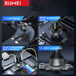 2-in-1 190W Car Lighter Charger Fast Charging with Retractable Data Cable Car Charge Adapter Socket USB Converter