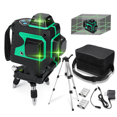 LinkMejor 3D Green Auto Laser Level 12 Lines 360° Horizontal & Vertical Cross Build Tool Measuring Tools with 2 Batteries