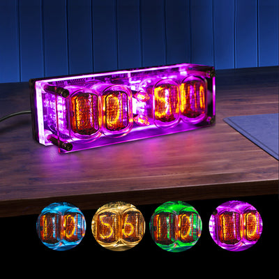 IN-12 Glowing Clock 4-bit Retro LED Clock 4 Dials Colorful LED Display with Tube Desktop Accessories