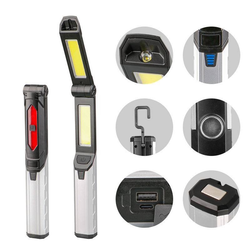 Portable COB LED Flashlight USB Rechargeable Work Light Magnetic Lanterna Hanging Lamp with Built-in Battery Camping Torch