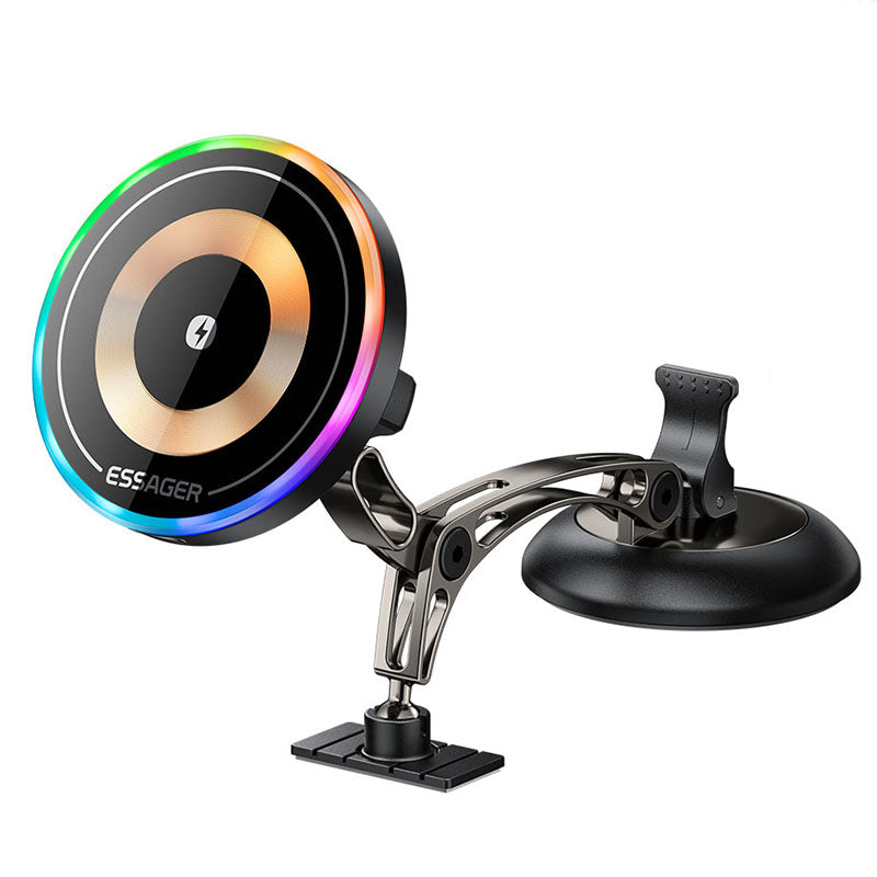 LinkMejor ES-ZJ40 15W Magnetic Wireless Car Charger 360° Rotation Metal Dashboard Mount for Phone Strong Magnet Fast Charging Car Accessory