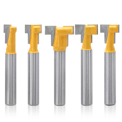 5PCS 1/4 Inch Shank Keyhole Router Bits Set T Track T-Slot Bolts Router Bit Set for 5/16" 3/8" 1/2" 7/16" 5/8" Hex Bolts