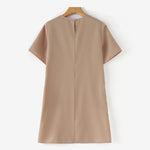 LinkMejor Fashion Style Womens Temperament Pleats Splicing Dresses Ladylike Short Sleeved Mini Contrast Dress