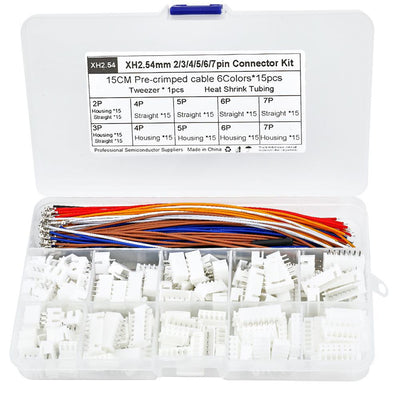 XH2.54 Connector Kit Pre-crimped Wire 150mm 2P 3P 4P 5P 6P 7P Housing Straight Pin Heat Shrink Tubing Electronics Projects