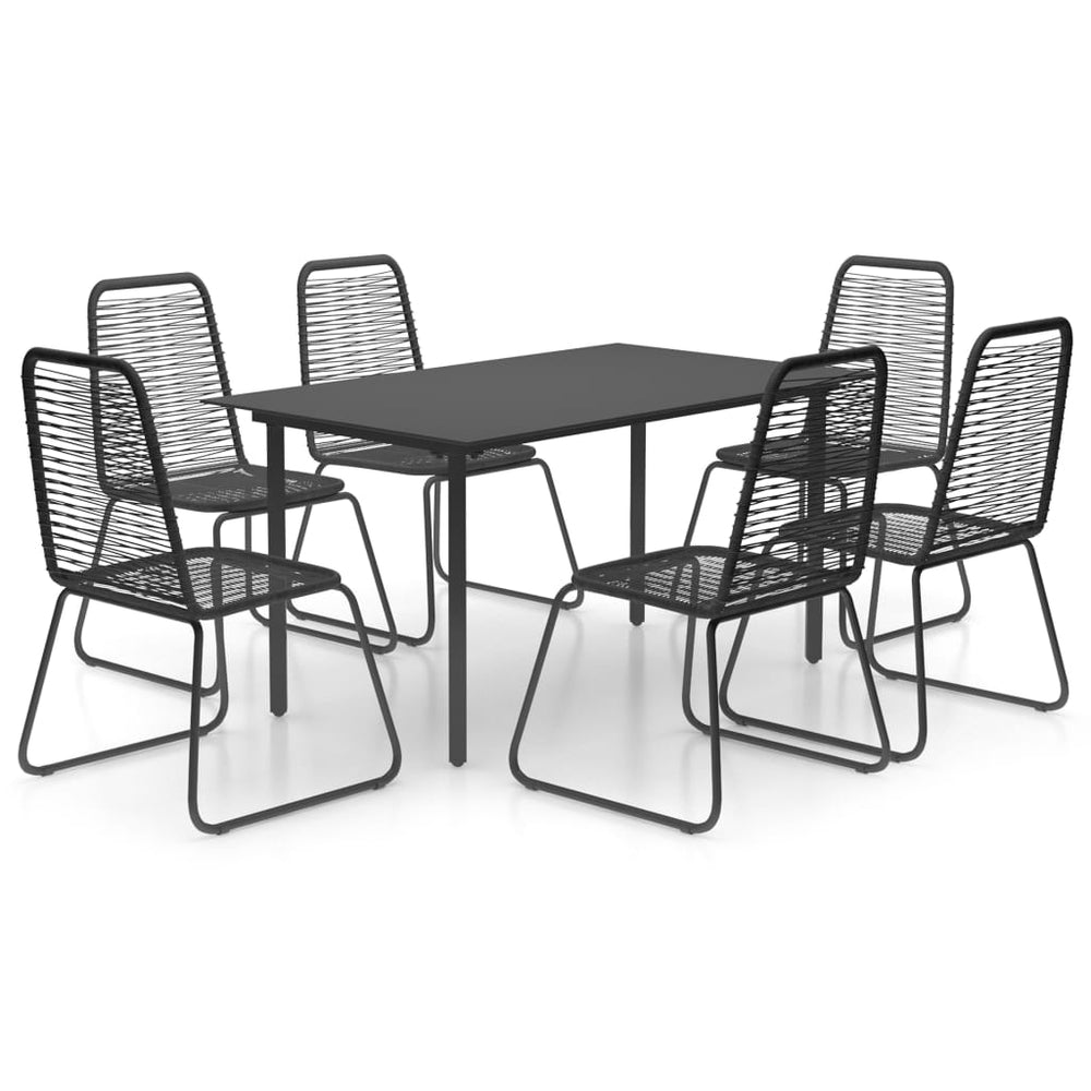 7 Piece Garden Dining Set PVC Rattan Black