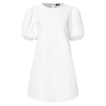 LinkMejor Womens Casual Round Neck Shirt Dress Puff Sleeve Short Dress A Line Solid Tunic Mini Dresses Plus Size