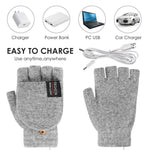 LinkMejor 1Pair Winter Half-finger USB Electric Heated Gloves Double-sided Heating Flip-top Gloves for Winter Outdoor Skiing