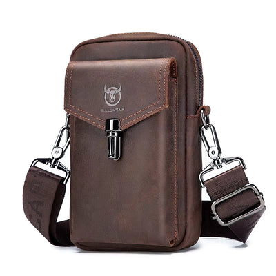 LinkMejor Genuine Leather Men's Waist Bags Crossbody Bages Multifunctional 7-inch Mobile Phone Practical Bag for Male Casual Shoulder Messenger Bages