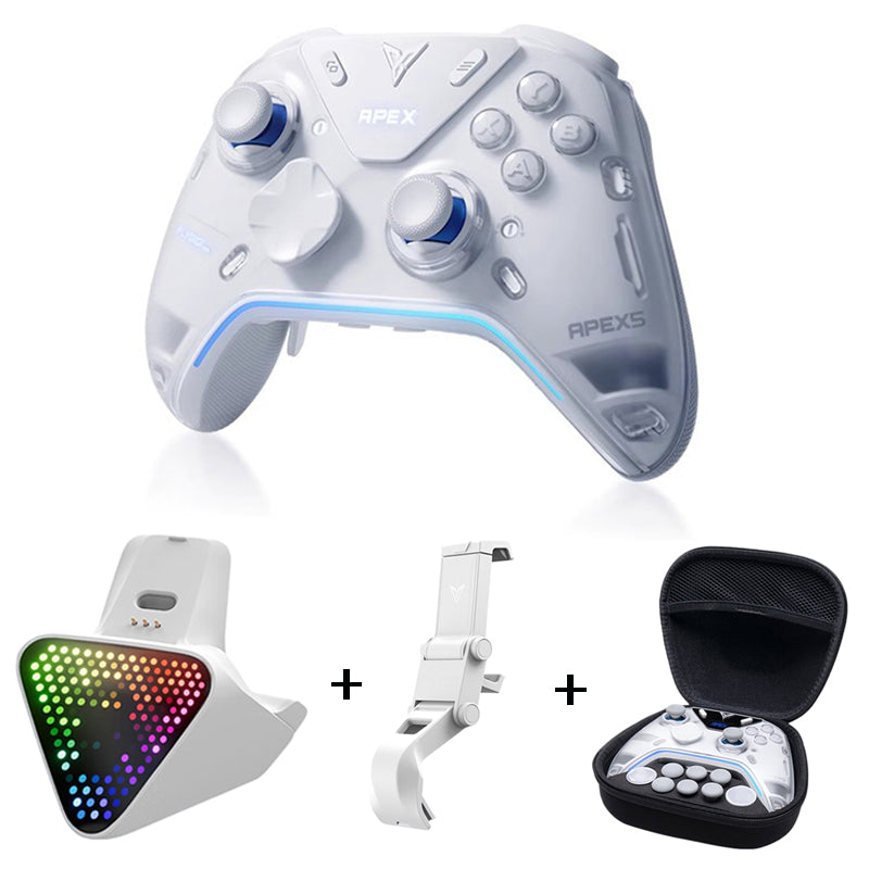 LinkMejor APEX 5 Elite Controller Force Feedback RGB Lighting Wireless bluetooth Gaming Gamepad for PC/Switch/Mobile/TV APEX5 Six Axis Function 2025 New Edition