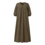 LinkMejor Women Maxi Dresses Solid Color Seven-quarter Length Lantern Sleeves Long Dresses Plus Size Women Dresses