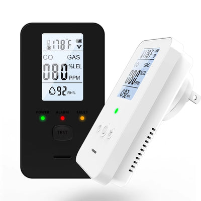 4 in 1 Gas Alarm Methane Carbon Monoxide Temperature Humidity Monitor High Decibel Warning LCD Display Plug and Play Safety Device