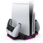 LinkMejor PS5 Slim Game Console Cooling Base with RGB Colorful Ambient Light Game Controller Charging Station TP5-3583