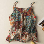 LinkMejor Women Camisole Tanks Top Ladies Cotton Linen Print Vest Sleeveless Undershirt Large Size Linen Loose Tanks