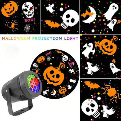 16 Patterns Halloween Atmosphere Decoration Light Halloween Projection Lamp LED Fantasy Light With Dynamic Pumpkin Skull Spider Witch Hat Bat Ghost Suitable For Home Bedroom Party Halloween Holiday Decoration