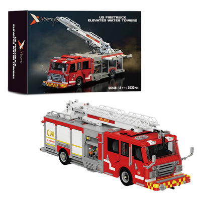 Xbert Brix 66148 US Ladder Fire Truck Elevated Water Towers City Fire Rescue Vehicle Building Block Assembly Kit 3033PCS Bricks Set Toys for Adult Children Gifts