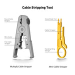 RJ45 Crimp Tool Kit Pass Through Crimper Cable Tester Wire Cutter Cat6 Connectors Strain Relief Boots Ethernet Network Installation Tools Multi-function Crimping Stripping Cutting