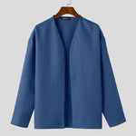 LinkMejor Mens Textured Casual Long Sleeve Jacket Collarless Cardigan Jacket Coat Large Size for Big Men S-5XL