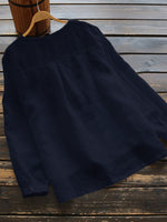 LinkMejor Plus Size Women Cotton Linen V-Neck Embroidery Patterns Casual Loose Blouse