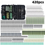 Anmuka 420pcs Fishing Tackle Kit ABS Boxed Fishing Accessories Set with Hooks Swivels Beads Locking Pins Screw Block Beans Anti-winding Sleeves Fit for Anglers