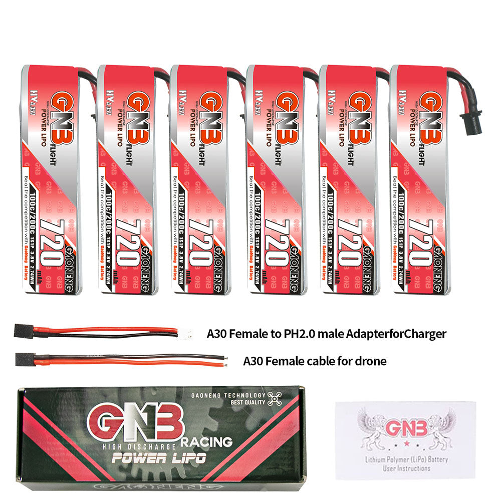LinkMejor 3.8V 720mAh 100C 1S LiHV Battery A30 Plug With Adapter Cable for Happymodel Crux3 Emax Tinyhawk S BetaFPV Beta75X