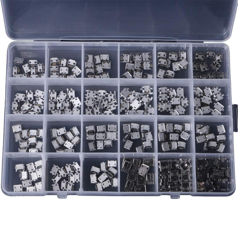 240PCS 24 Models Micro USB Connector Socket Jack USB Connectors USB Female Box Set for MP3 Gaming Console Cellular Phones