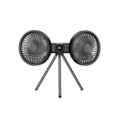 Tevorex Portable Dual-Head Tripod Fan 3 Speeds Wind 360° Stand Adjustable 3600mAh Long Battery Quiet Operation Rechargeable Cooling Fan with LED Display for Home Outdoor Camping