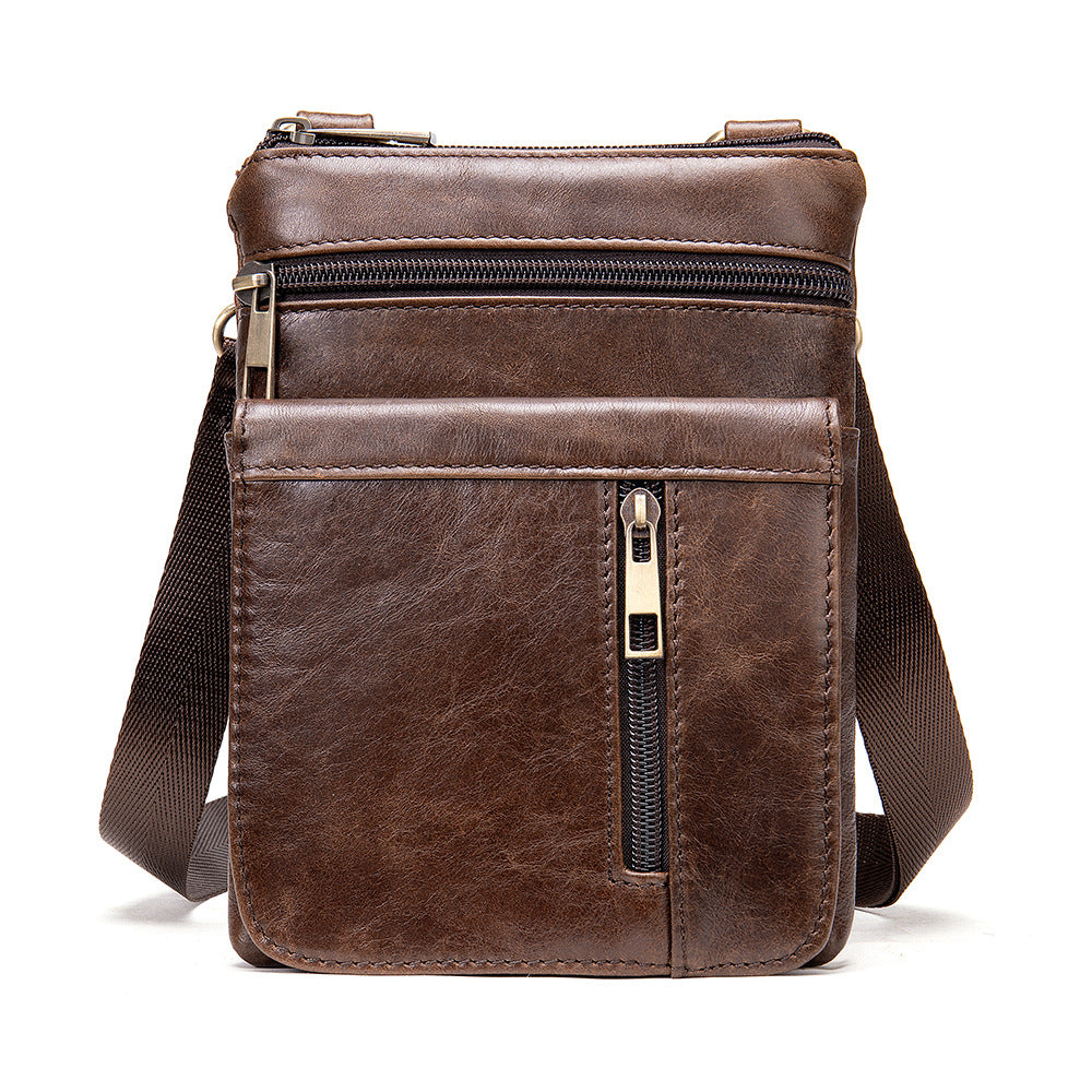 Ekphero Men Vintage Genuine Leather Shoulder Bag Small Messenger Bags Large Capacity Business Casual Crossbody Bag