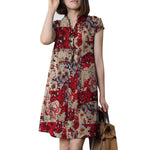 LinkMejor Women Bohemian Floral Printed V-Neck Cotton Dress Holiday Casual Short Sleeve Sundress