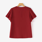 LinkMejor Women Fashion Short Sleeve Ruffles Blouse Elegant Office OL Shirt Casual O Neck Solid Tops