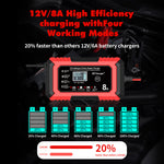 RJTianye 12V 8A 4ah-150ah Intelligent Pulse Repair Charger 110-230V AC Car Motorcycle Battery Charger LiFePO4 Charger Digital LCD Display