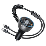2-in-1 190W Car Lighter Charger Fast Charging with Retractable Data Cable Car Charge Adapter Socket USB Converter